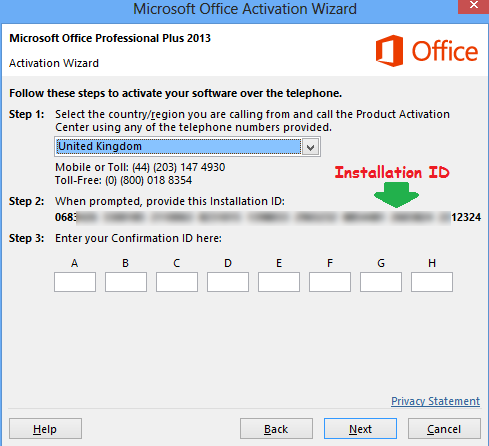 Aktivasi Microsoft Office 2013 pilih negara