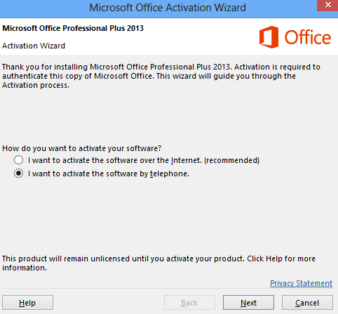 Aktivasi Microsoft Office 2013 via telephone